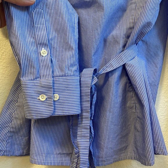 Aritzia Babaton Blue and White Pin Stripe Wrap Top - Picture 4 of 10